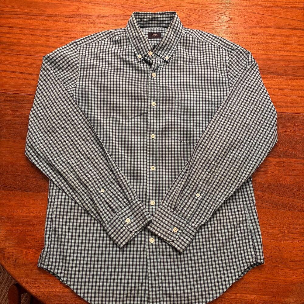 J.Crew Men's Blue Teal Gingham Long Sleeve Button Down Shirt Size Medium